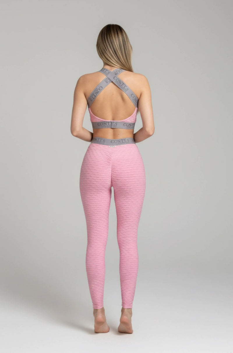 Legging jacquard cintura alta empina bumbum rosa