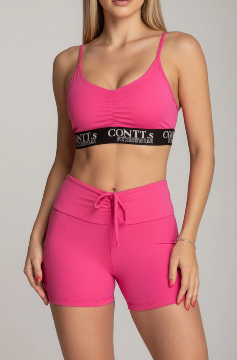 Short cintura alta empina bumbum bolsinho pink