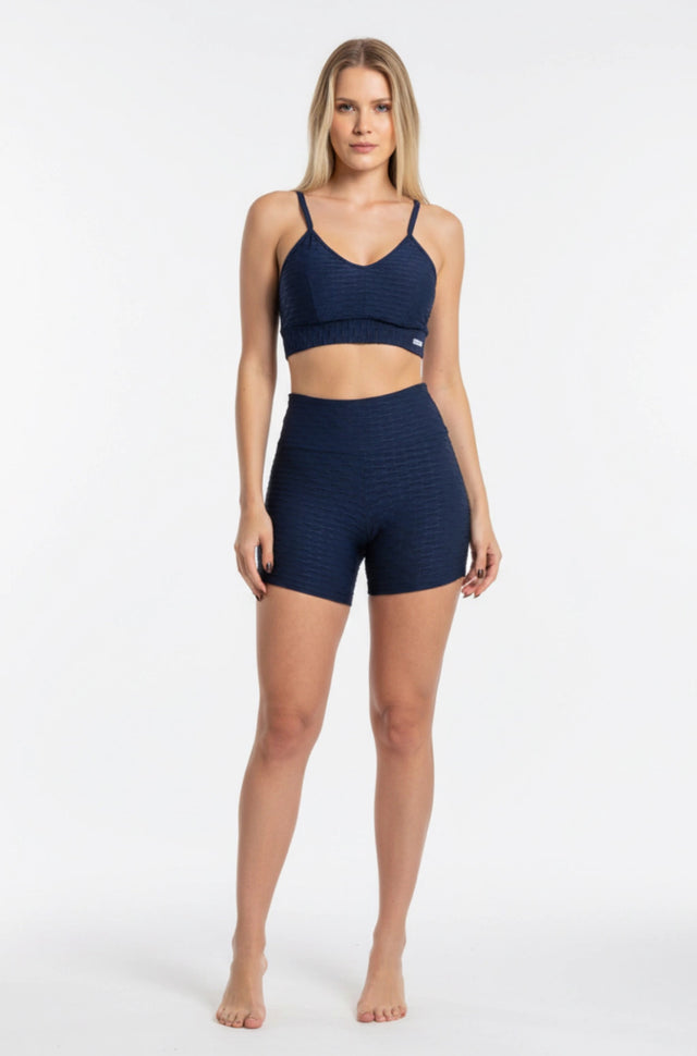 Short empina bumbum brocado azul marinho