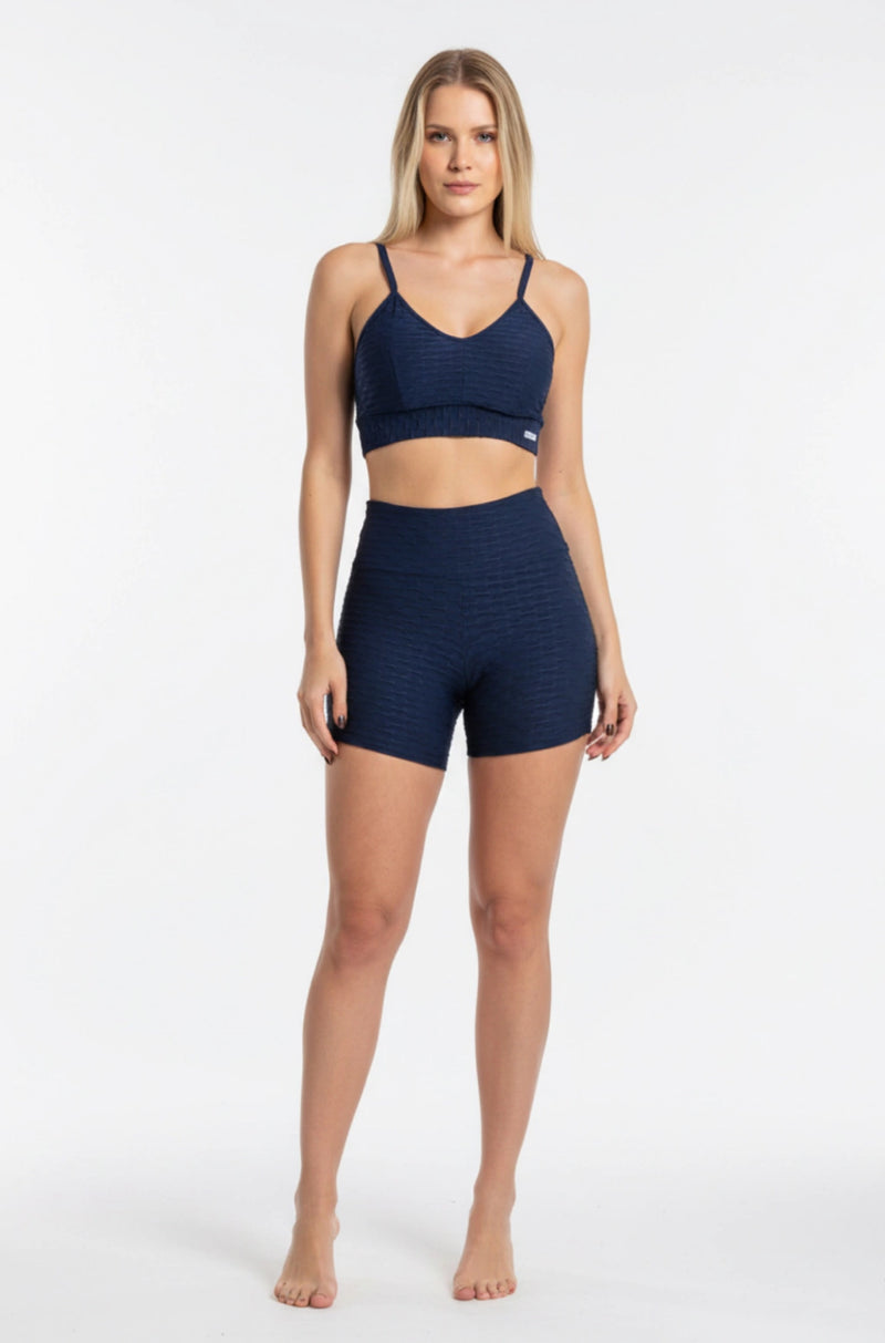 Short empina bumbum brocado azul marinho
