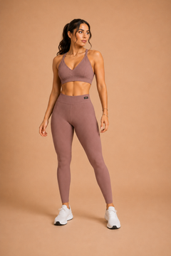 Legging cintura média canelada capuccino