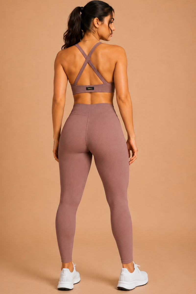 Legging cintura alta canelada capuccino milano