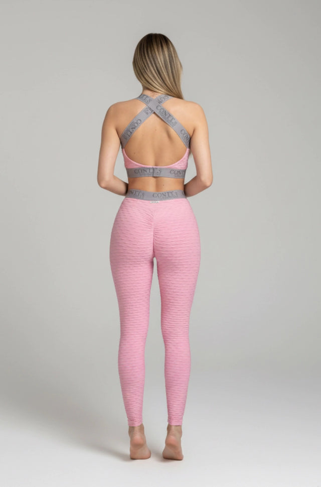 Legging jacquard cintura alta empina bumbum rosa