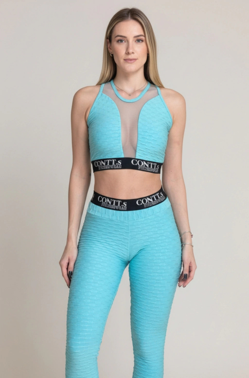 Legging Jacquard Cintura Alta Empina Bumbum Azul
