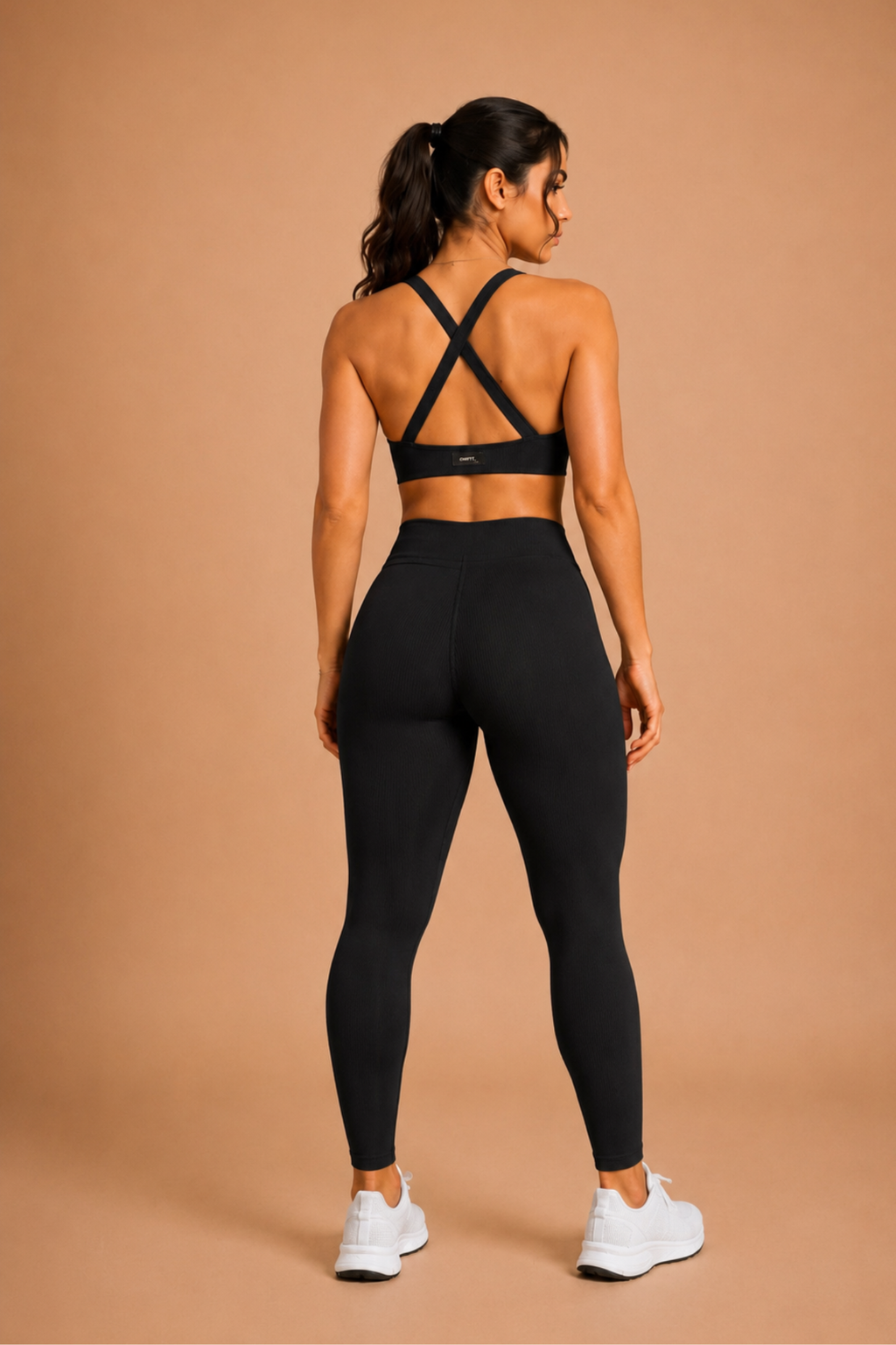 Legging cintura alta canelada preta milano