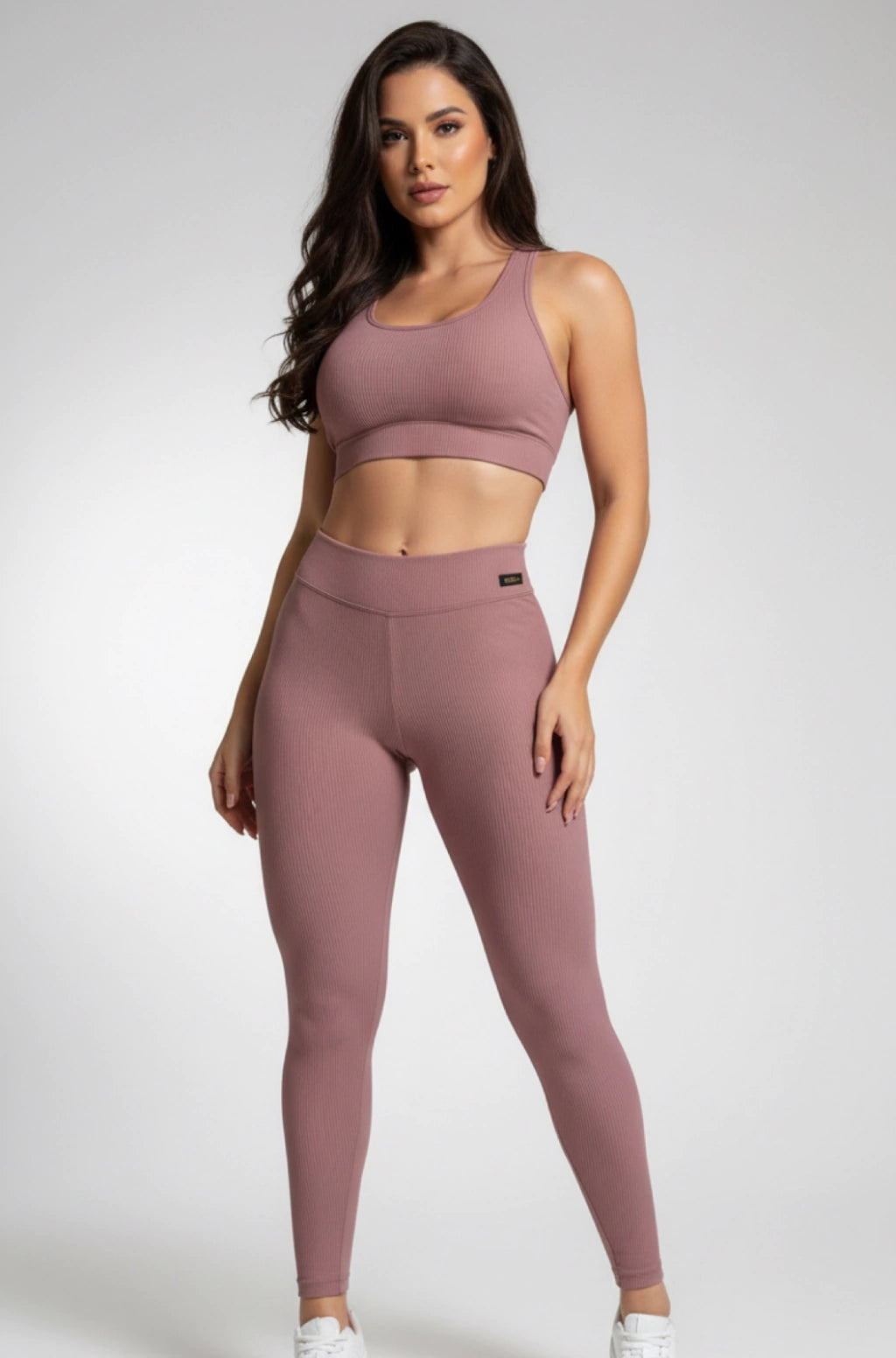 Conjunto Canelado Cintura Média e Top Milano Marrom
