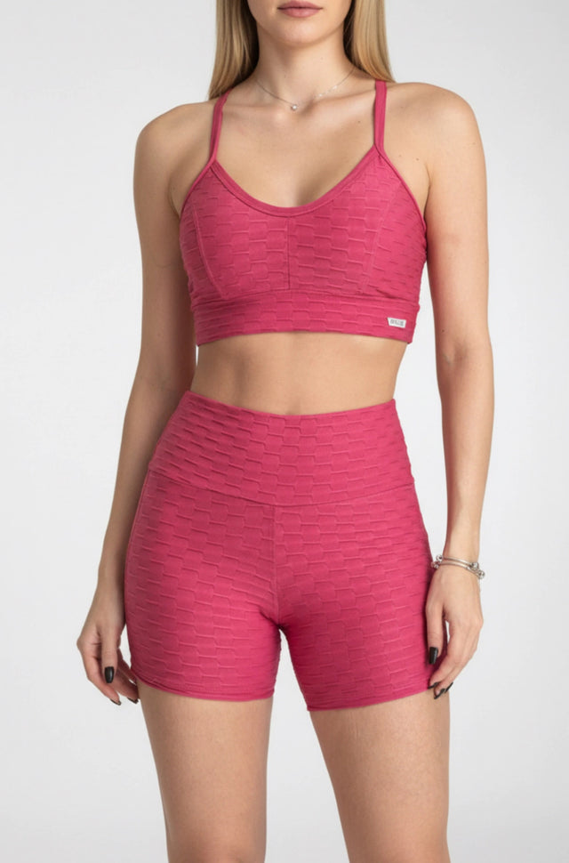 Short empina bumbum brocado rosa