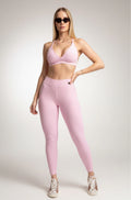 Conjunto canelado cintura média e top milano rosa