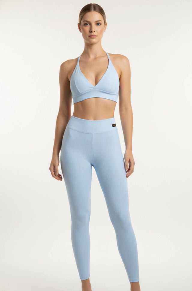 Conjunto canelado cintura média e top milano azul