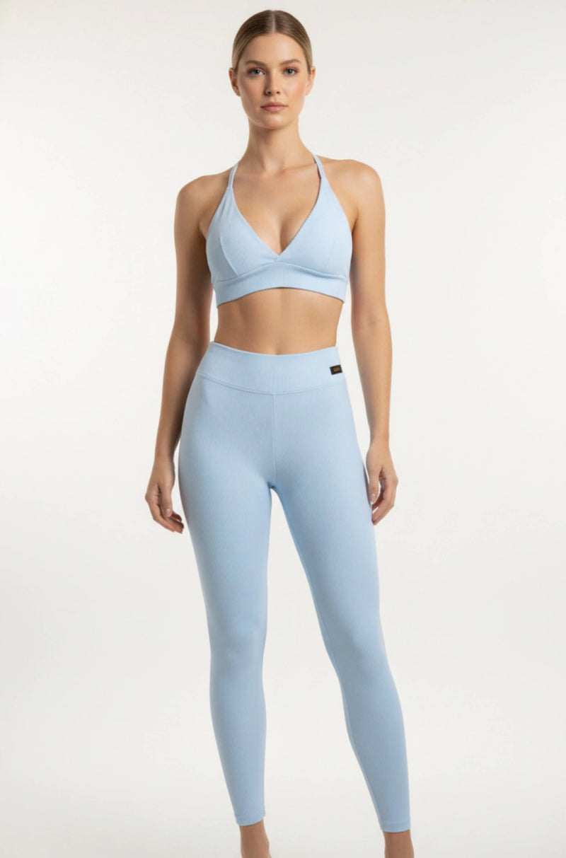 Conjunto canelado cintura média e top milano azul