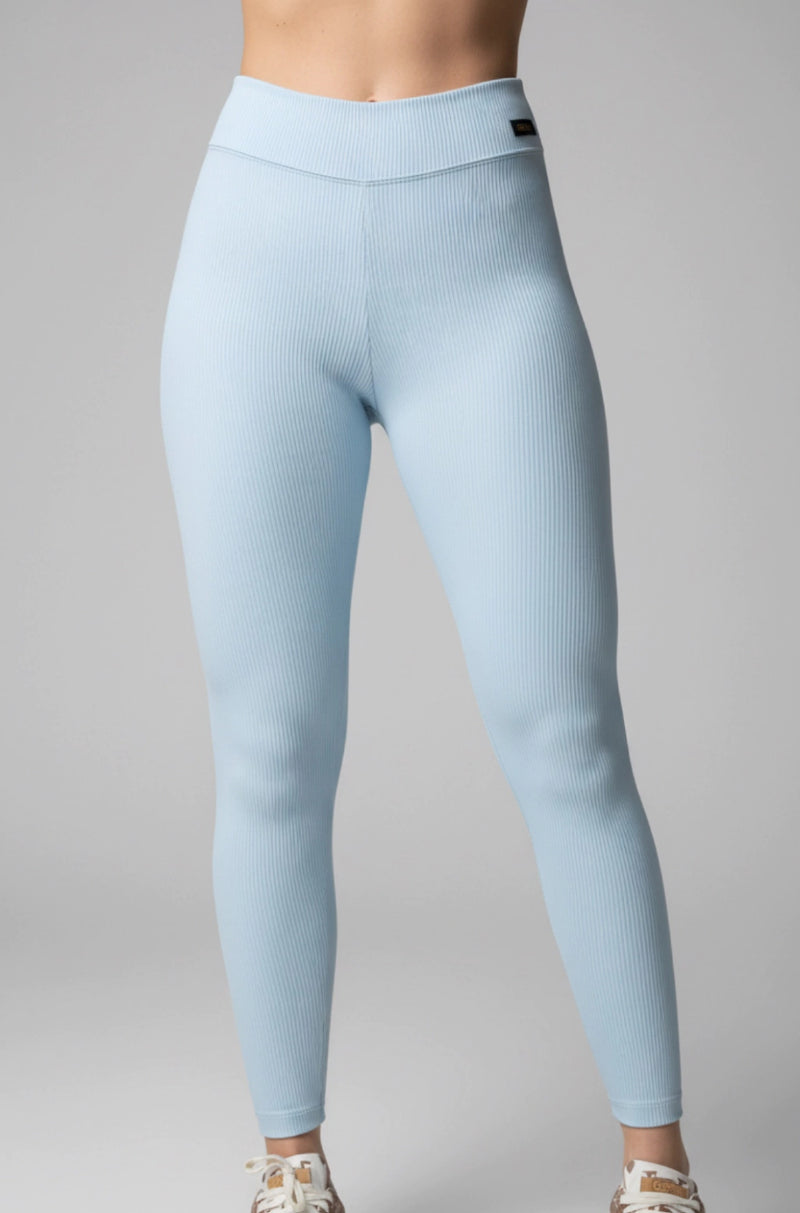 Legging cintura média canelada azul