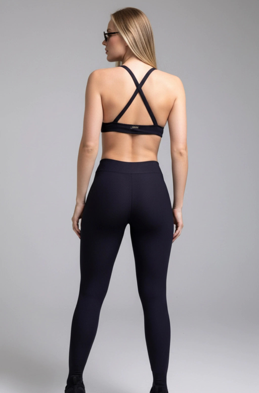 Legging Cintura Média Canelada Preta