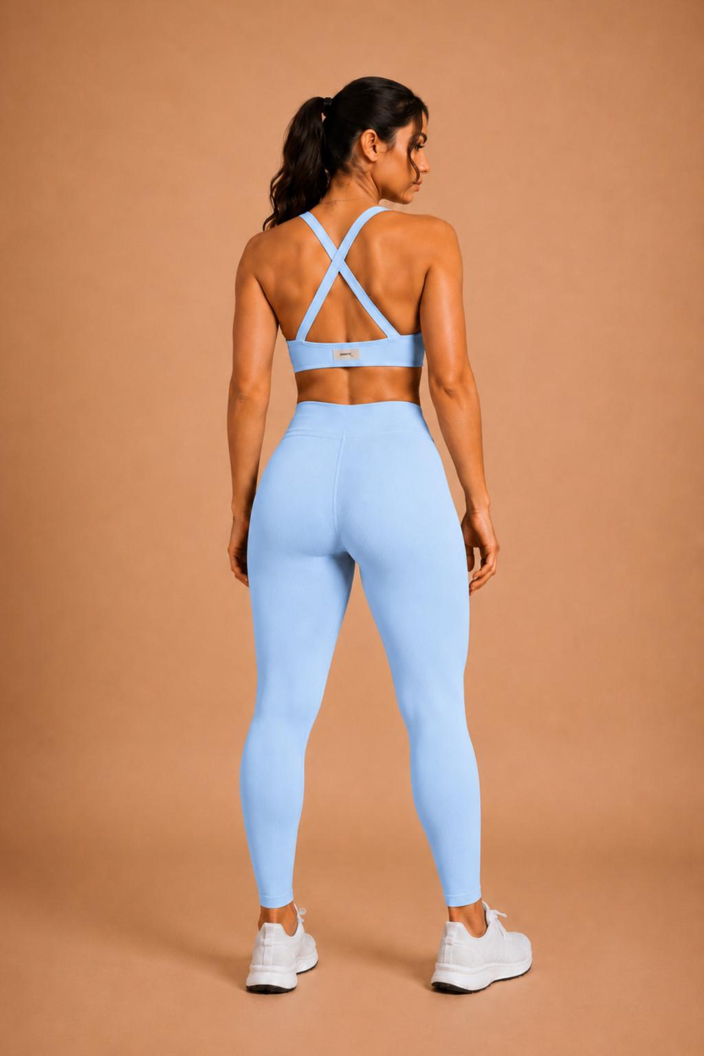 Legging cintura alta canelada azul milano