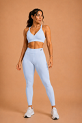 Legging cintura alta canelada azul milano